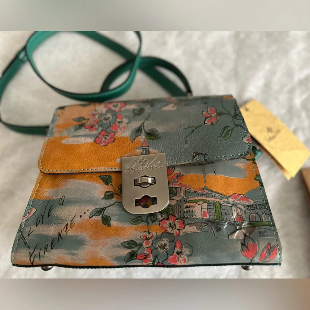 Brand new Patricia Nash Leather Floral Crossbody Bag with Green & Orange Accents - Picture 6 of 9